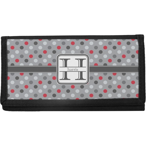 Custom Red & Gray Polka Dots Canvas Checkbook Cover (Personalized)