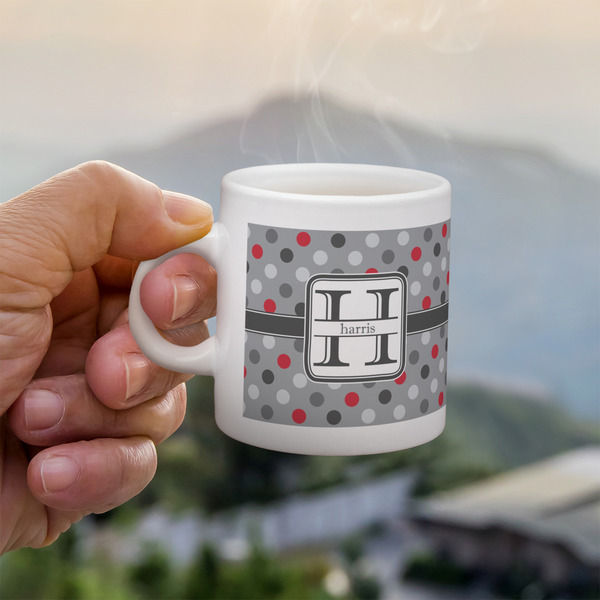 Custom Red & Gray Polka Dots Single Shot Espresso Cup - Single (Personalized)
