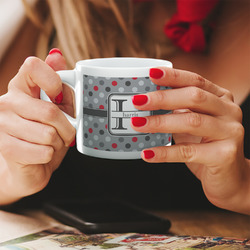 Red & Gray Polka Dots Double Shot Espresso Cup - Single (Personalized)