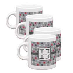 Red & Gray Polka Dots Single Shot Espresso Cups - Set of 4 (Personalized)
