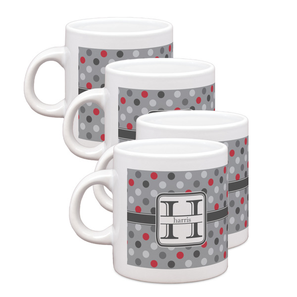 Custom Red & Gray Polka Dots Single Shot Espresso Cups - Set of 4 (Personalized)