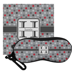 Red & Gray Polka Dots Eyeglass Case & Cloth (Personalized)