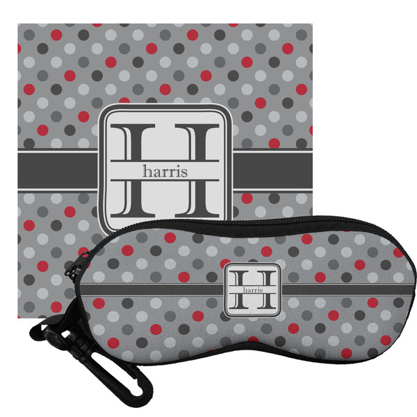 Custom Red & Gray Polka Dots Eyeglass Case & Cloth (Personalized)