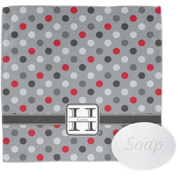 Custom Red & Gray Polka Dots Washcloth (Personalized)