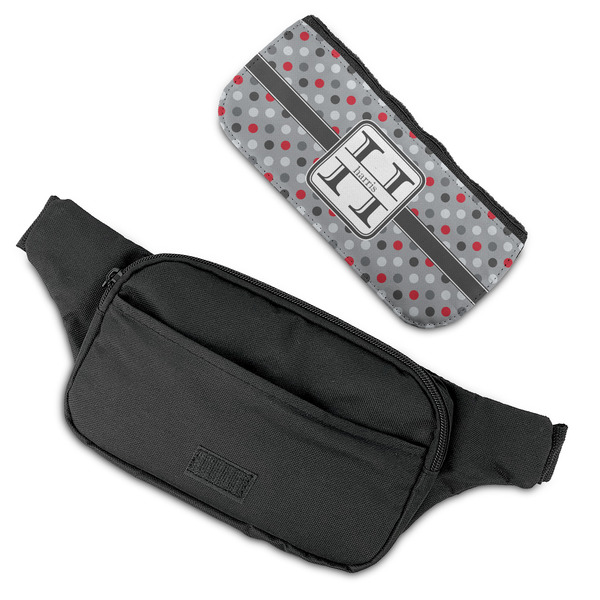 Red & Gray Polka Dots Fanny Packs - FLAT (flap off)