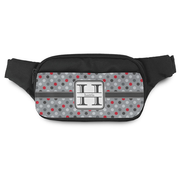 Custom Red & Gray Polka Dots Fanny Pack - Modern Style (Personalized)