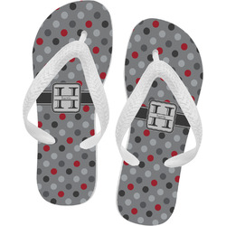Red & Gray Polka Dots Flip Flops - Large (Personalized)