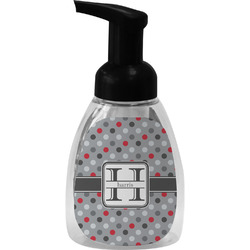 Red & Gray Polka Dots Foam Soap Bottle - Black (Personalized)