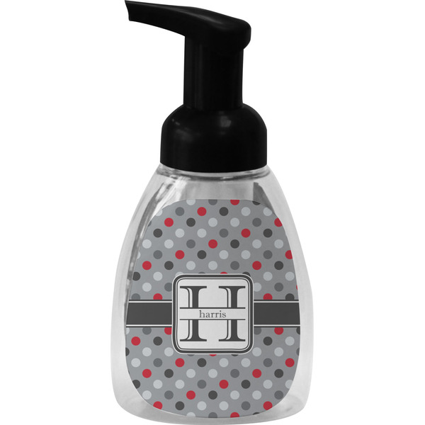 Custom Red & Gray Polka Dots Foam Soap Bottle - Black (Personalized)