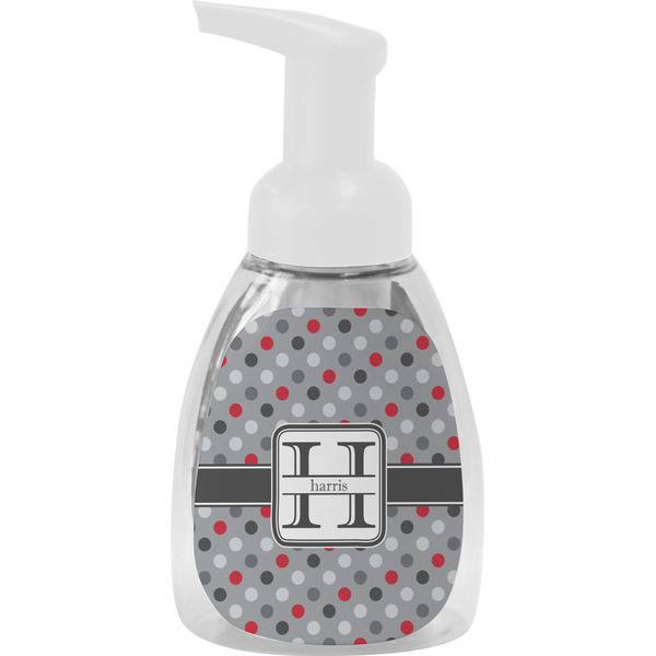 Custom Red & Gray Polka Dots Foam Soap Bottle - White (Personalized)