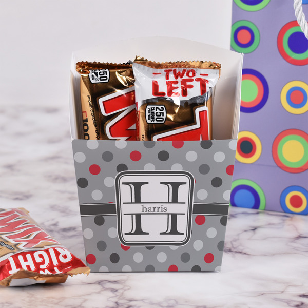 Red & Gray Polka Dots French Fry Favor Box - w/ Treats View