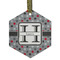 Red & Gray Polka Dots Flat Glass Ornament - Hexagon w/ Name and Initial