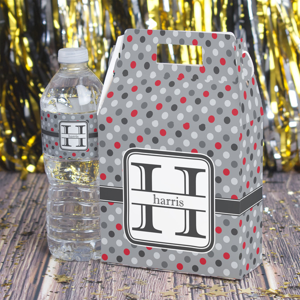 Red & Gray Polka Dots Gable Favor Box - In Context