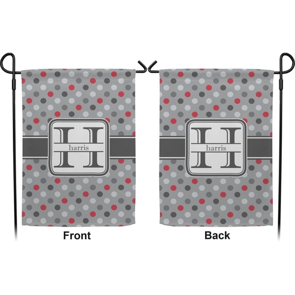 Red & Gray Polka Dots Garden Flag - Double Sided Front and Back