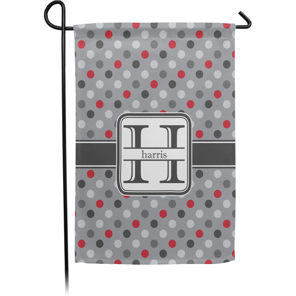 Custom Red & Gray Polka Dots Garden Flag (Personalized)