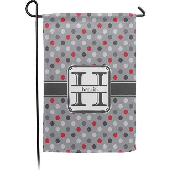 Custom Red & Gray Polka Dots Small Garden Flag - Single Sided w/ Name and Initial