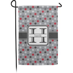 Red & Gray Polka Dots Small Garden Flag - Double Sided w/ Name and Initial