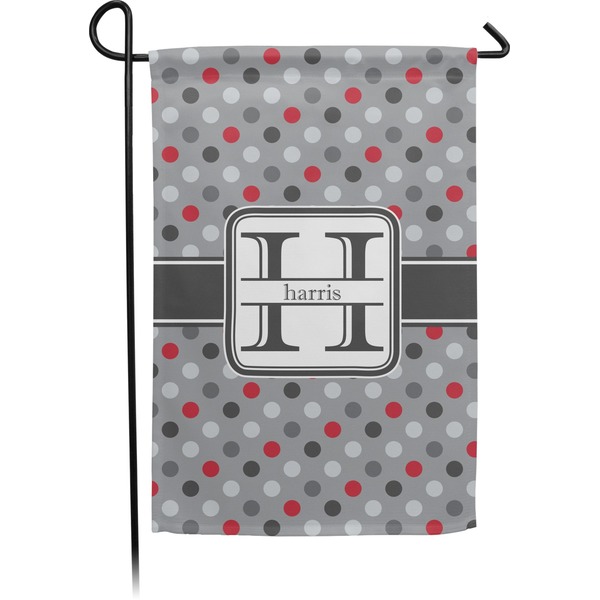 Custom Red & Gray Polka Dots Small Garden Flag - Double Sided w/ Name and Initial