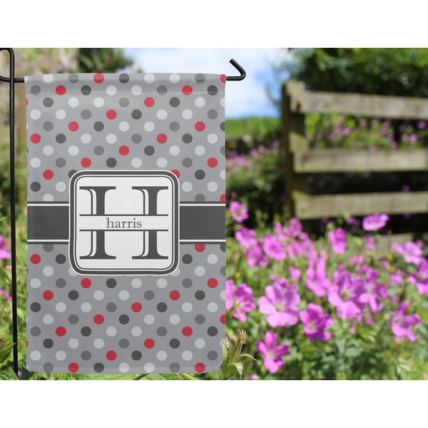Red & Gray Polka Dots Garden Flag - Outside In Flowers