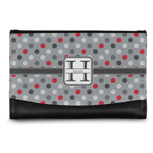 Custom Red & Gray Polka Dots Genuine Leather Women's Wallet - Small (Personalized)