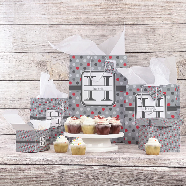Red & Gray Polka Dots Gift Bags - In Context