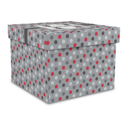 Red & Gray Polka Dots Gift Box with Lid - Canvas Wrapped - Large (Personalized)