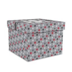 Red & Gray Polka Dots Gift Box with Lid - Canvas Wrapped - Medium (Personalized)
