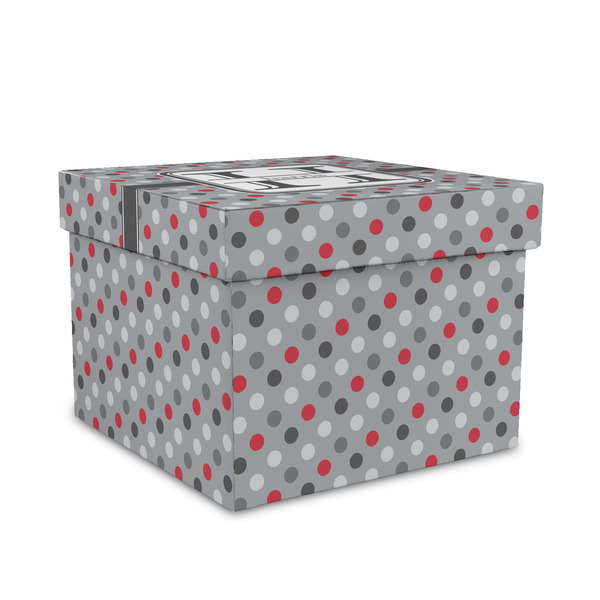 Custom Red & Gray Polka Dots Gift Box with Lid - Canvas Wrapped - Medium (Personalized)