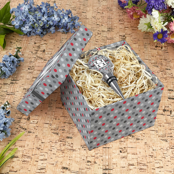 Red & Gray Polka Dots Gift Boxes with Lid - Canvas Wrapped - Medium - In Context