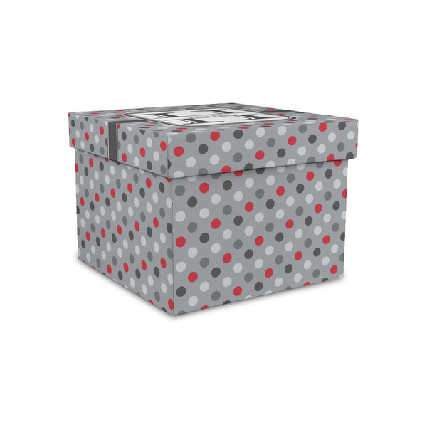 Custom Red & Gray Polka Dots Gift Box with Lid - Canvas Wrapped - Small (Personalized)