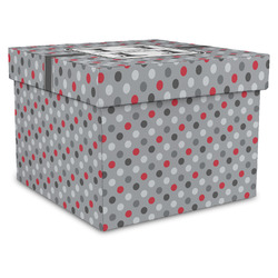 Red & Gray Polka Dots Gift Box with Lid - Canvas Wrapped - X-Large (Personalized)