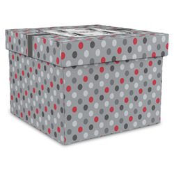 Red & Gray Polka Dots Gift Box with Lid - Canvas Wrapped - XX-Large (Personalized)