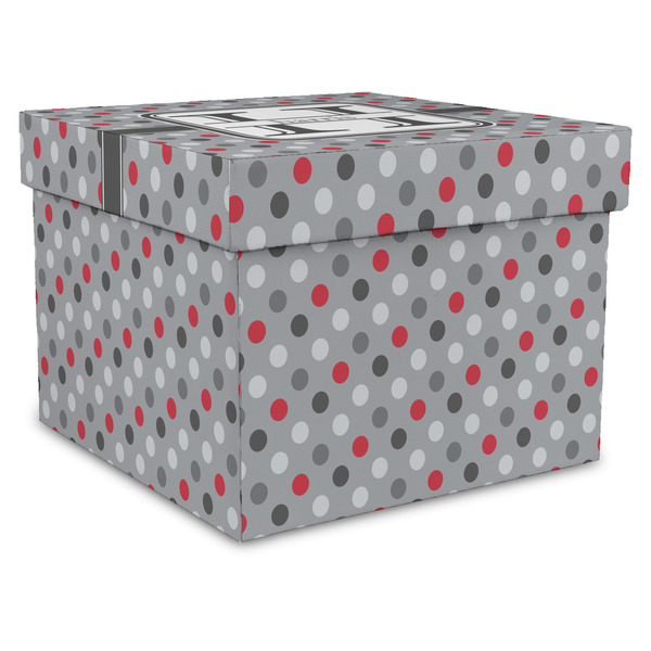 Custom Red & Gray Polka Dots Gift Box with Lid - Canvas Wrapped - XX-Large (Personalized)