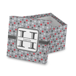 Red & Gray Polka Dots Gift Box with Lid - Canvas Wrapped (Personalized)
