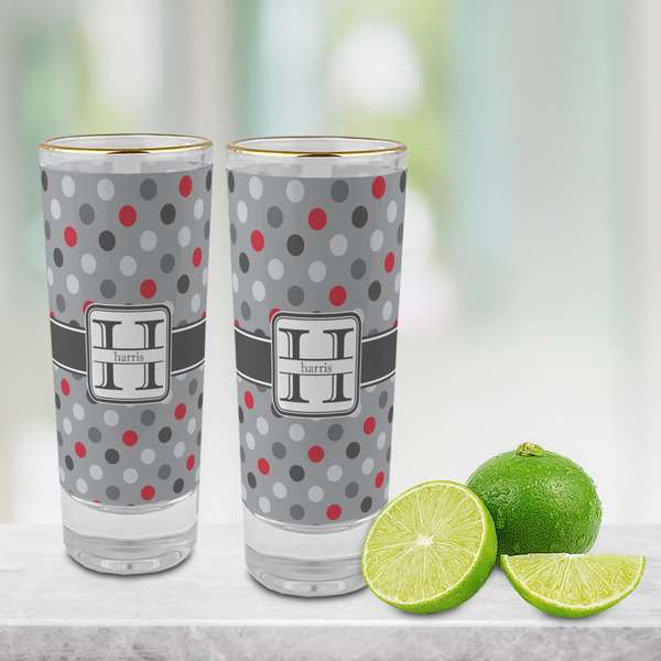 Red & Gray Polka Dots Glass Shot Glass - 2 oz - LIFESTYLE