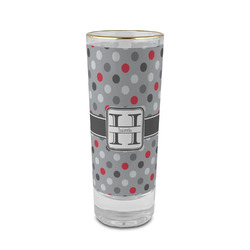Red & Gray Polka Dots 2 oz Shot Glass -  Glass with Gold Rim - Set of 4 (Personalized)