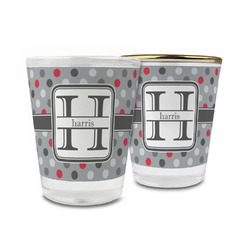 Red & Gray Polka Dots Glass Shot Glass - 1.5 oz (Personalized)