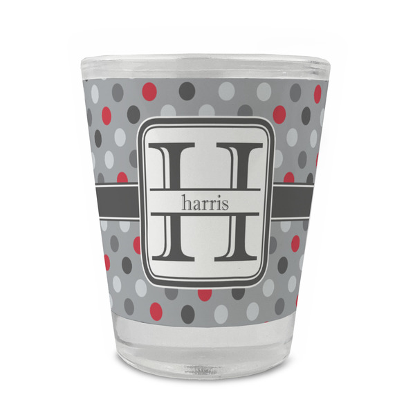 Red & Gray Polka Dots Glass Shot Glass - Standard - FRONT