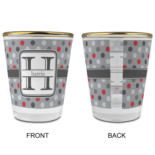 Red & Gray Polka Dots Glass Shot Glass - with gold rim - APPROVAL