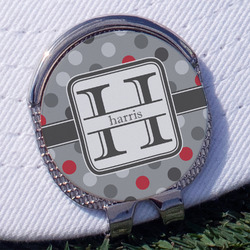 Red & Gray Polka Dots Golf Ball Marker - Hat Clip
