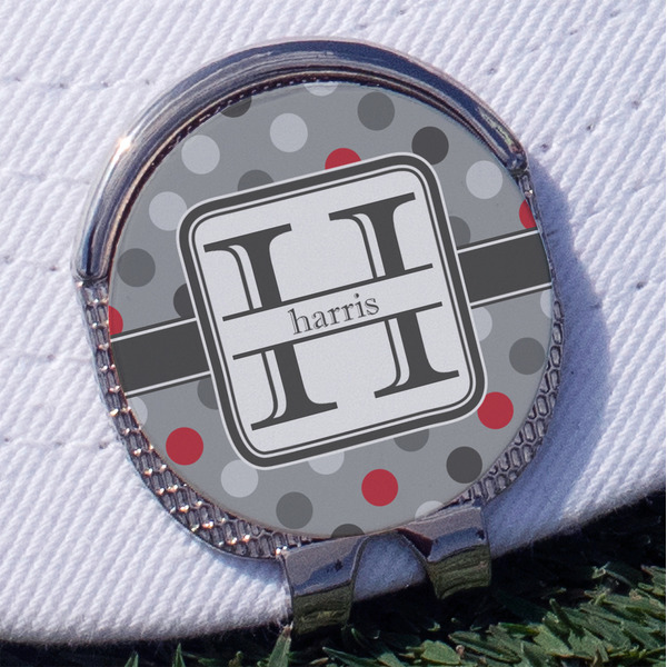 Custom Red & Gray Polka Dots Golf Ball Marker - Hat Clip