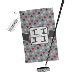 Red & Gray Polka Dots Golf Towel Gift Set (Personalized)