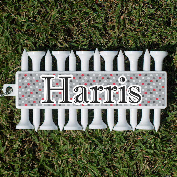 Custom Red & Gray Polka Dots Golf Tees & Ball Markers Set (Personalized)