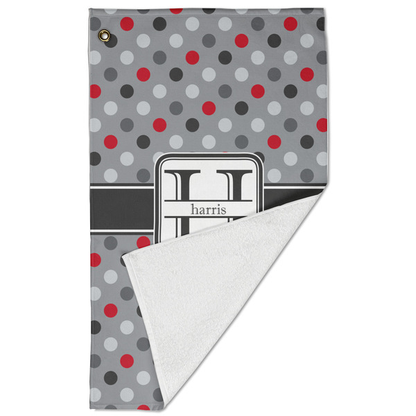 Red & Gray Polka Dots Golf Towel - Folded (Large)