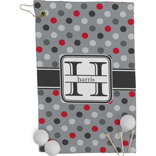 Red & Gray Polka Dots Golf Towel (Personalized)