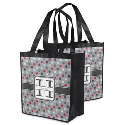 Red & Gray Polka Dots Grocery Bag (Personalized)