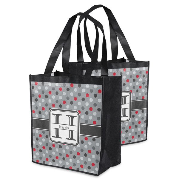 Red & Gray Polka Dots Grocery Bag - MAIN