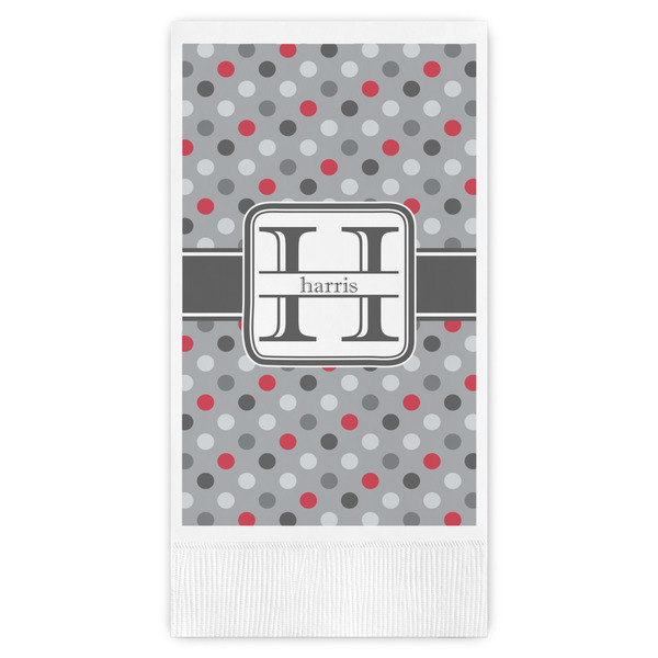 Custom Red & Gray Polka Dots Guest Napkins - Full Color - Embossed Edge (Personalized)