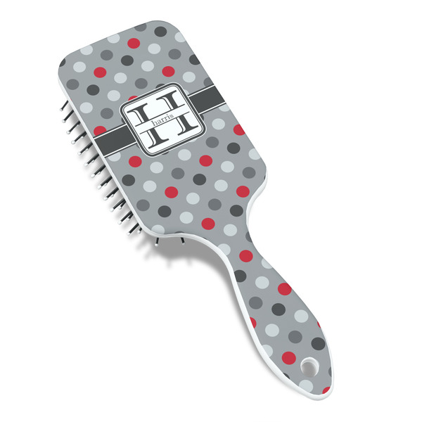 Red & Gray Polka Dots Hair Brush - Angle View