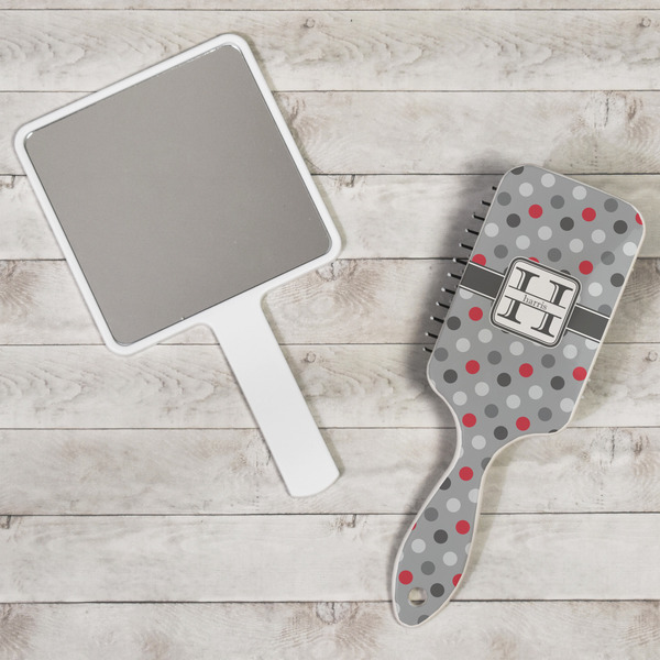 Red & Gray Polka Dots Hair Brush - In Context